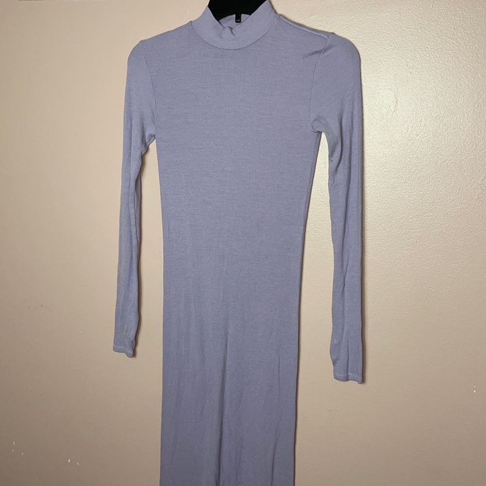 Enza Costa Mock Neck Rib Silk Midi in Lilac - Picture 1 of 5